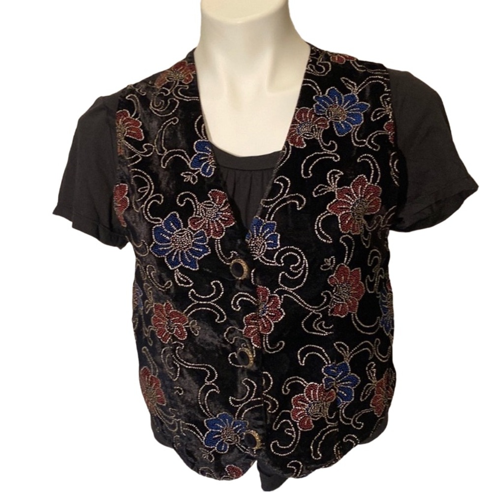 Velvet Floral Vest’s 80s Vintage Black Velvet Vast